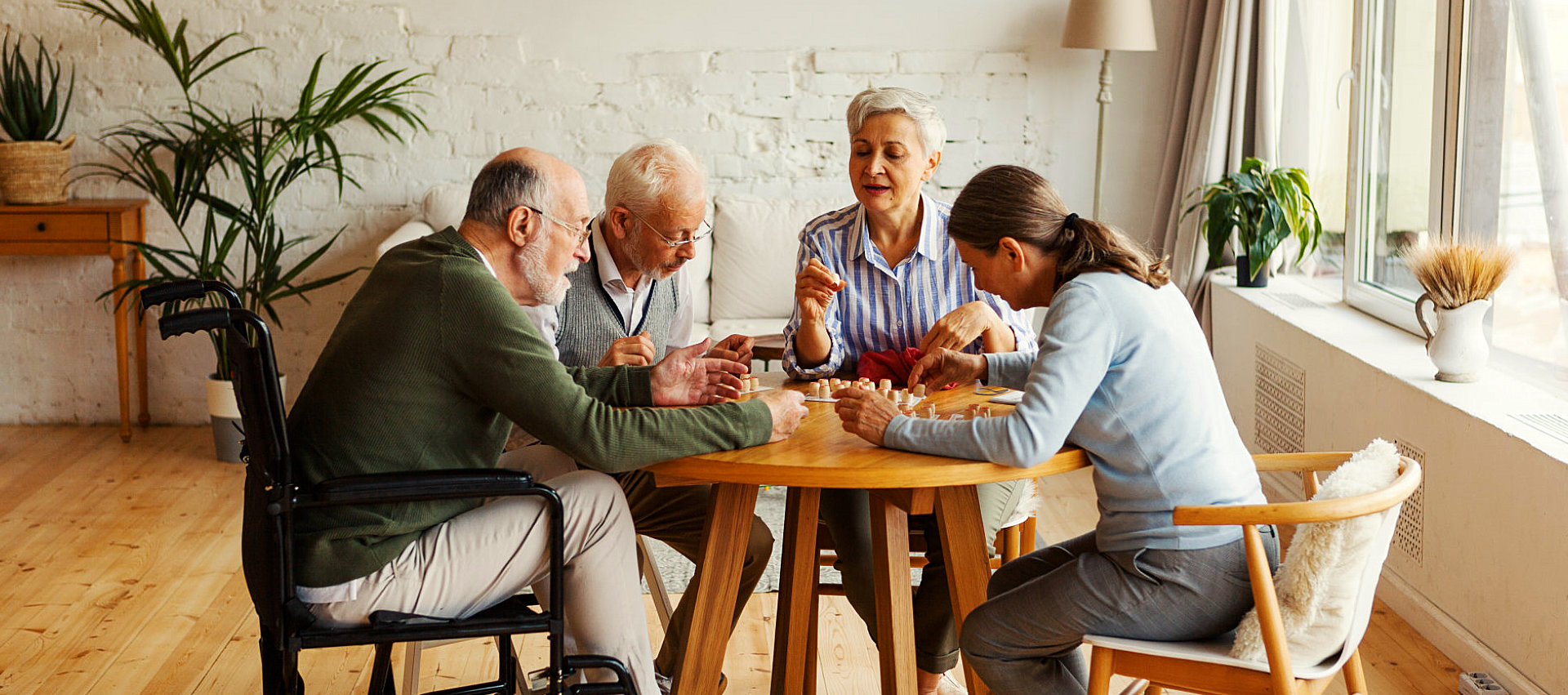 Group of elderly playing.